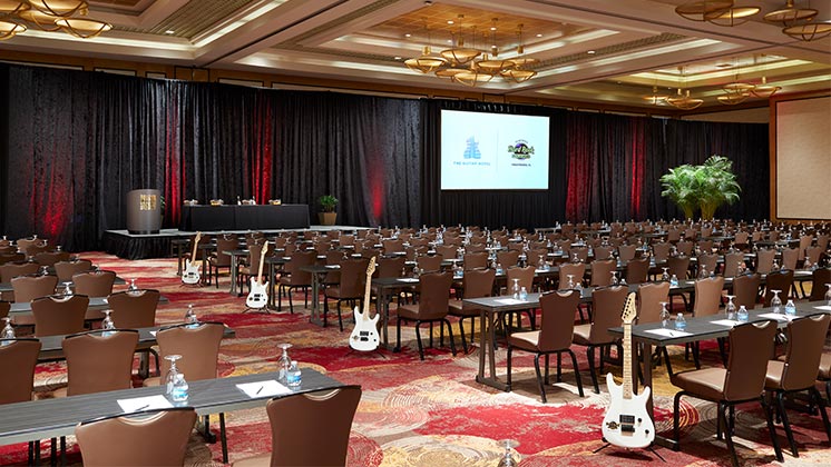 Seminole Ballroom with meeting tables at Seminole Hard Rock Hollywood